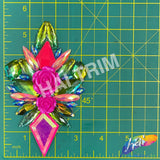 Green/Pink Flower Motif Iron On Applique, IRA-193