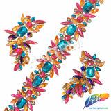 2 1/2" Orange/Teal/Hot Pink Resin Stone Iron On Trim, IRT-218