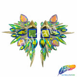 Green AB/Purple AB/Gold Wing Motif Iron On Applique (sold by pair), IRA-199