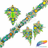 2 1/2" Green AB/Purple AB/Gold Motif Iron On Trim, IRT-229