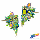 Green AB/Purple AB/Gold Wing Motif Iron On Applique (sold by pair), IRA-199