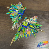 Green AB/Purple AB/Gold Wing Motif Iron On Applique (sold by pair), IRA-199
