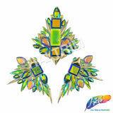Green AB/Purple AB/Gold Wing Motif Iron On Applique (sold by pair), IRA-199