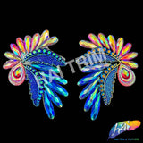 Royal Blue AB/Red AB Wing Motif Iron On Applique (sold by pair), IRA-203
