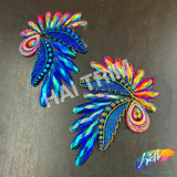 Royal Blue AB/Red AB Wing Motif Iron On Applique (sold by pair), IRA-203