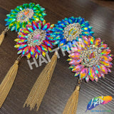 Oval Medallion Iron On Applique with Chain Tassel, IRA-204