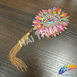 Oval Medallion Iron On Applique with Chain Tassel, IRA-204