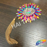 Oval Medallion Iron On Applique with Chain Tassel, IRA-204