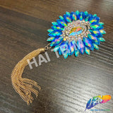 Oval Medallion Iron On Applique with Chain Tassel, IRA-204