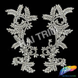 Crystal Rhinestone Motif Iron On Applique (sold by pair), IRA-301