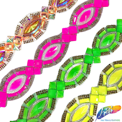 1 5/8" Neon Diamond Cateye Iron On Trim, IRT-119