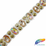 1 1/8" Peach/Peach AB Oval/Round Colored Iron on Trim, IRT-011