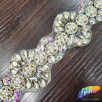 SALE! 1 3/4” Rhinestone Flower Plastic Iron on Trim, IRT-014