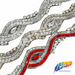 SALE! 1 3/4” Wavy Swirl Rhinestone Iron on Trim, IRT-028