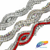 SALE! 1 3/4” Wavy Swirl Rhinestone Iron on Trim, IRT-028