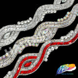SALE! 1 3/4” Wavy Swirl Rhinestone Iron on Trim, IRT-028