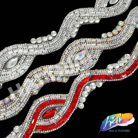 SALE! 1 3/4” Wavy Swirl Rhinestone Iron on Trim, IRT-028