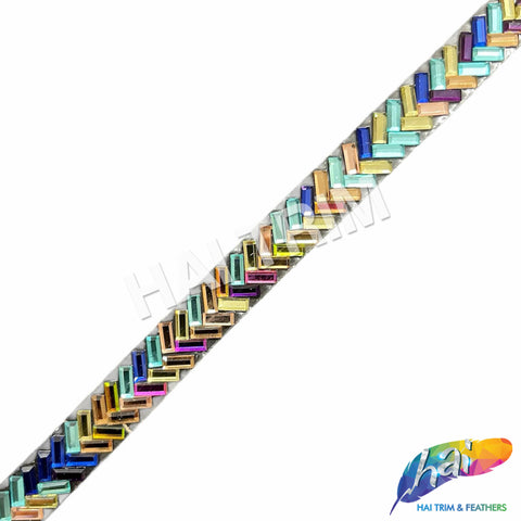 1/2" Multicolor Herringbone Rhinestone Iron on Trim, IRT-063-1