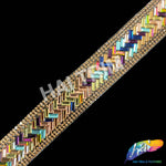 1" Multicolor/Gold Herringbone Rhinestone Iron on Trim, IRT-067-1