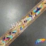 1" Multicolor/Gold Herringbone Rhinestone Iron on Trim, IRT-067-1