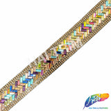 1" Multicolor/Gold Herringbone Rhinestone Iron on Trim, IRT-067-1