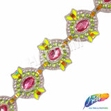 3 1/4" Pink/Lime/Neon Yellow Medallion Iron on Trim, IRT-077-1