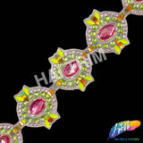 3 1/4" Pink/Lime/Neon Yellow Medallion Iron on Trim, IRT-077-1