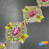 3 1/4" Pink/Lime/Neon Yellow Medallion Iron on Trim, IRT-077-1