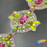 3 1/4" Pink/Lime/Neon Yellow Medallion Iron on Trim, IRT-077-1