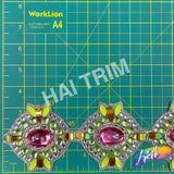 3 1/4" Pink/Lime/Neon Yellow Medallion Iron on Trim, IRT-077-1