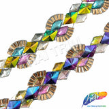 1 1/4” Multicolor Resin Stone Diamond Iron on Trim, IRT-083