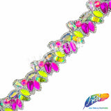 1 1/2”  Neon Pink/Neon Yellow/Multicolor Stone Iron on Trim, IRT-089
