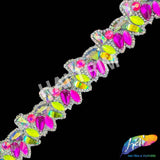 1 1/2”  Neon Pink/Neon Yellow/Multicolor Stone Iron on Trim, IRT-089