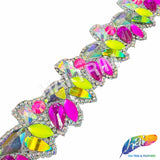 1 1/2”  Neon Pink/Neon Yellow/Multicolor Stone Iron on Trim, IRT-089