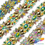 2 1/2” Multicolored Flower Rhinestone Iron on Trim, IRT-124