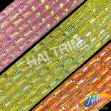 2 1/4" 6-row Baguette Rhinestone Iron on Trim, IRT-129 Neon