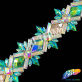 2 1/8” Green AB/Aqua AB/Peach/Clear AB Diamond Star Iron on Trim, IRT-143