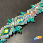 2 1/8” Green AB/Aqua AB/Peach/Clear AB Diamond Star Iron on Trim, IRT-143