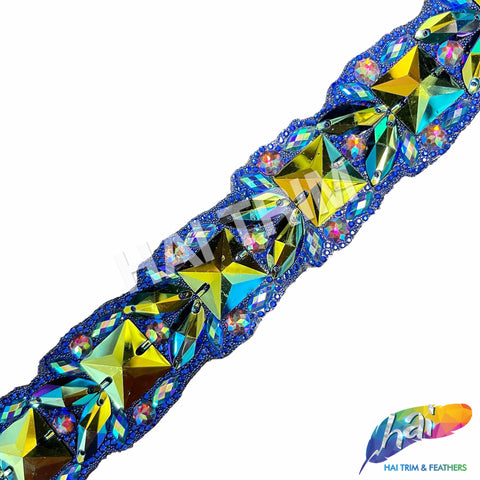 1 5/8" Multicolor Blue Rhinestone Iron On Trim, IRT-161