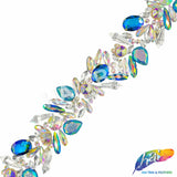 2 1/4" Crystal AB/Blue AB Clustered Rhinestone Iron On Trim, IRT-166-1