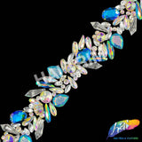 2 1/4" Crystal AB/Blue AB Clustered Rhinestone Iron On Trim, IRT-166-1