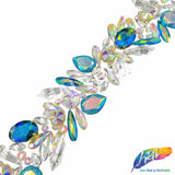 2 1/4" Crystal AB/Blue AB Clustered Rhinestone Iron On Trim, IRT-166-1