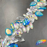 2 1/4" Crystal AB/Blue AB Clustered Rhinestone Iron On Trim, IRT-166-1