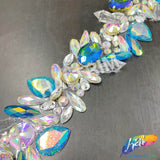 2 1/4" Crystal AB/Blue AB Clustered Rhinestone Iron On Trim, IRT-166-1