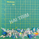 2 1/4" Crystal AB/Blue AB Clustered Rhinestone Iron On Trim, IRT-166-1