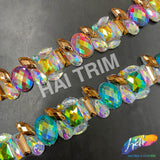 1 3/8" Multicolored Resin Stone Iron On Trim, IRT-173