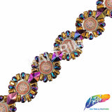 1 5/8" Purple Blue AB/Rose Gold Studded Medallion Iron On Trim, IRT-182