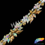 1" Crystal AB/Light Gold Spike Resin Stone Iron On Trim, IRT-183