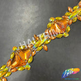 1 1/2" Yellow AB/Orange Resin Stone Iron On Trim, IRT-187