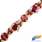 1 1/2" Dark Red/Crystal AB Resin Stone Iron On Trim, IRT-188